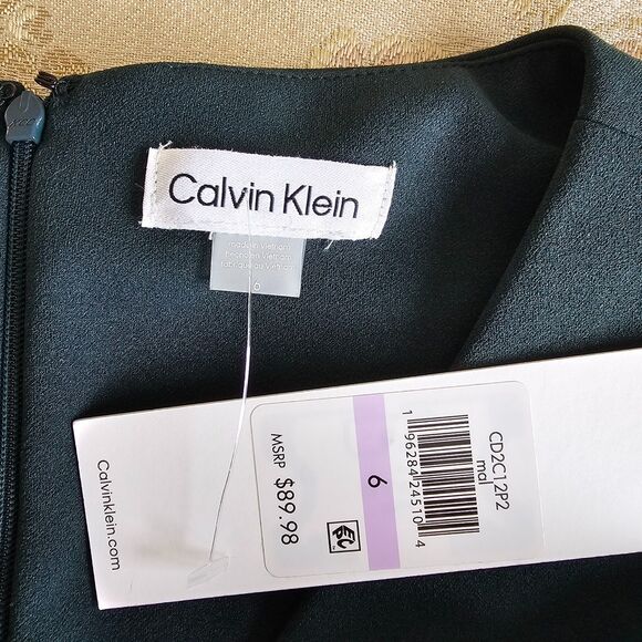 NWT Calvin Klein Green Crinkle Wide Leg Crop Jumpsuit Size 6 Sleeveless Belted - Picture 4 of 8